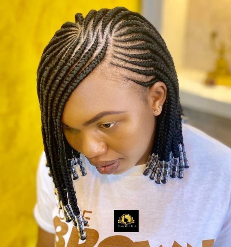 Asymmetrical Bob with Side Part Tribal Braids