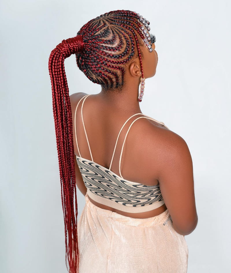 Ponytail with Side-Parted Tribal Braids