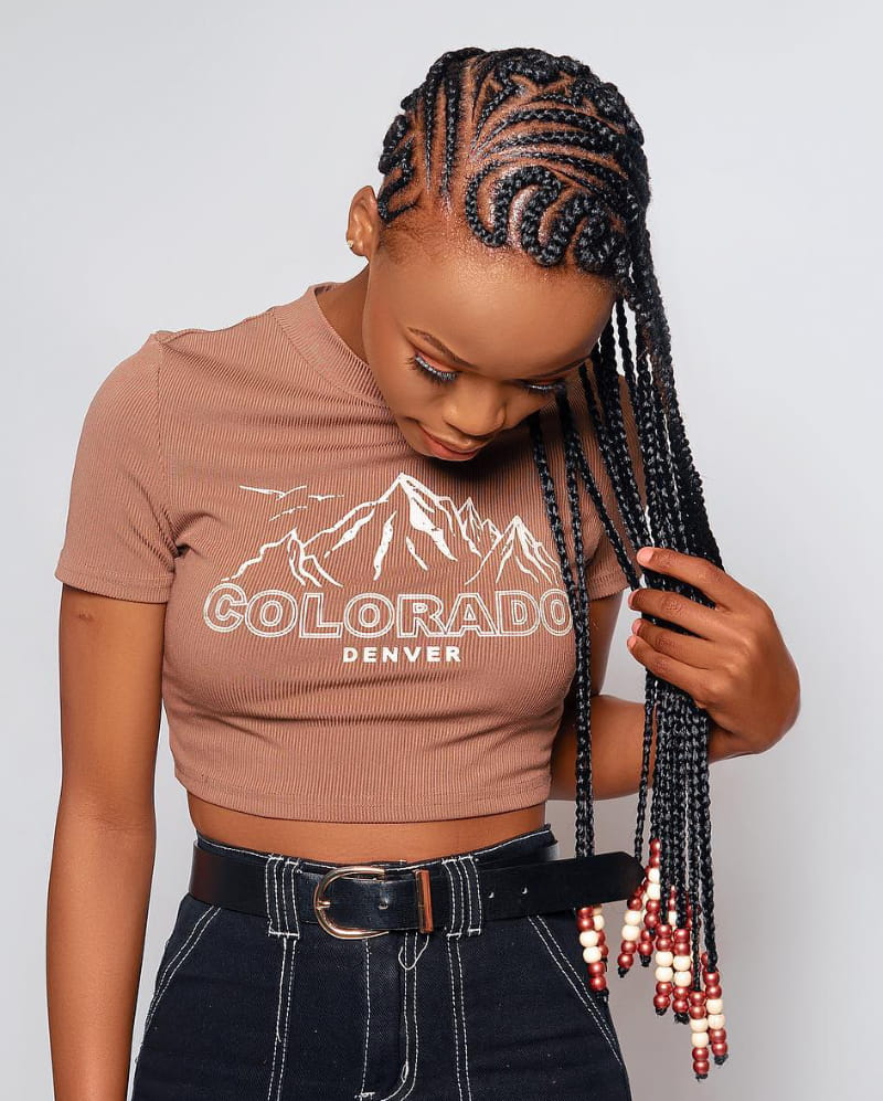 Zig-Zag Braided Tribal Cornrows with Side Part