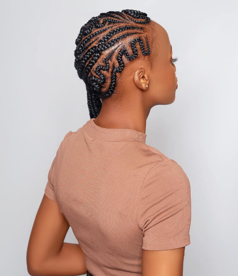 Zig-Zag Braided Tribal Cornrows with Side Part