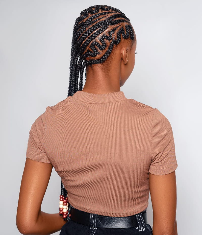 Zig-Zag Braided Tribal Cornrows with Side Part