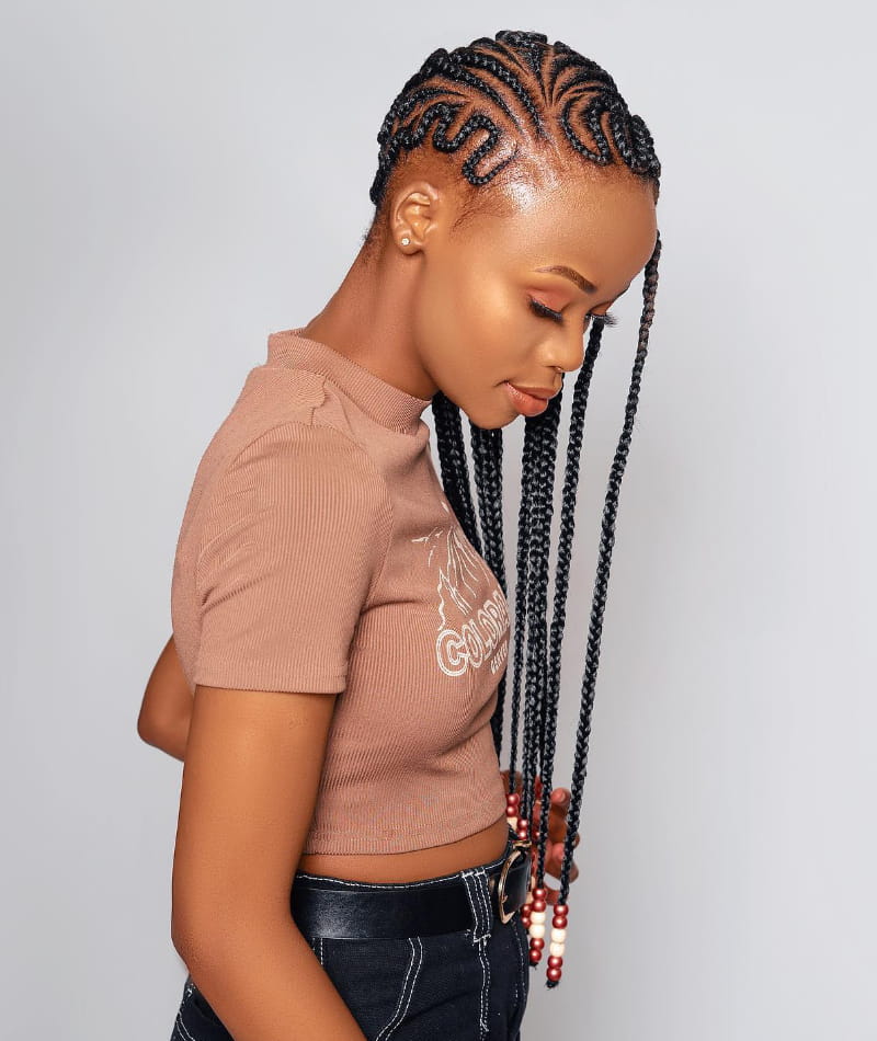 Zig-Zag Braided Tribal Cornrows with Side Part
