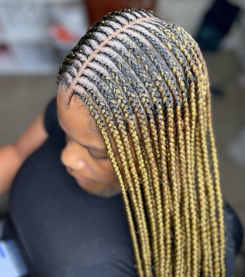 Honey Blonde Side Part Tribal Cornrows