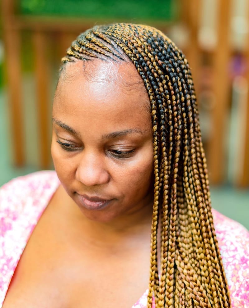 Honey Blonde Side Part Tribal Cornrows