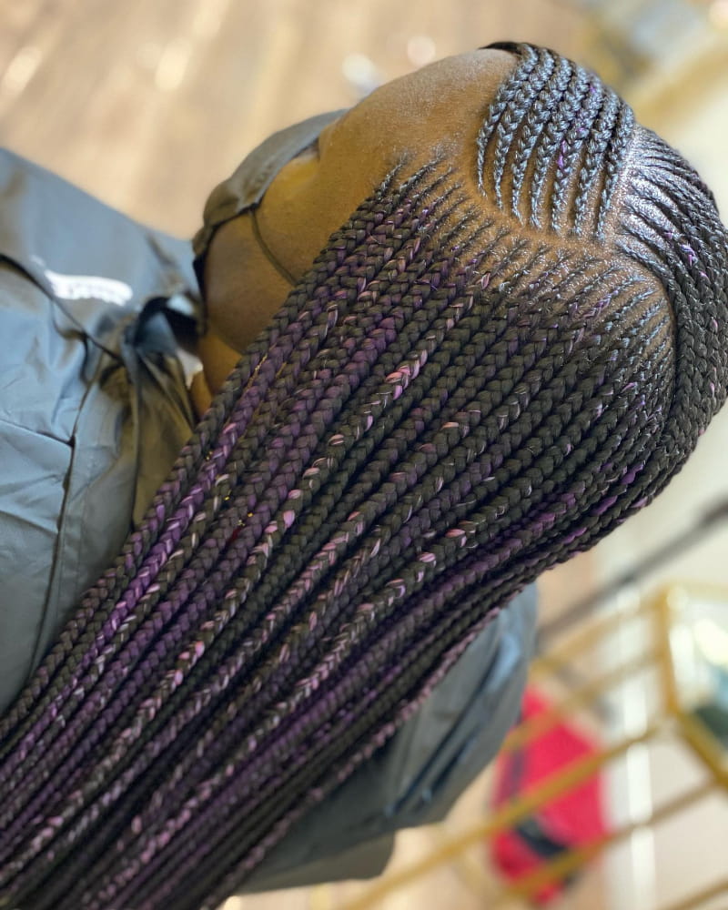 Purple Highlighted Side Part Tribal Braids