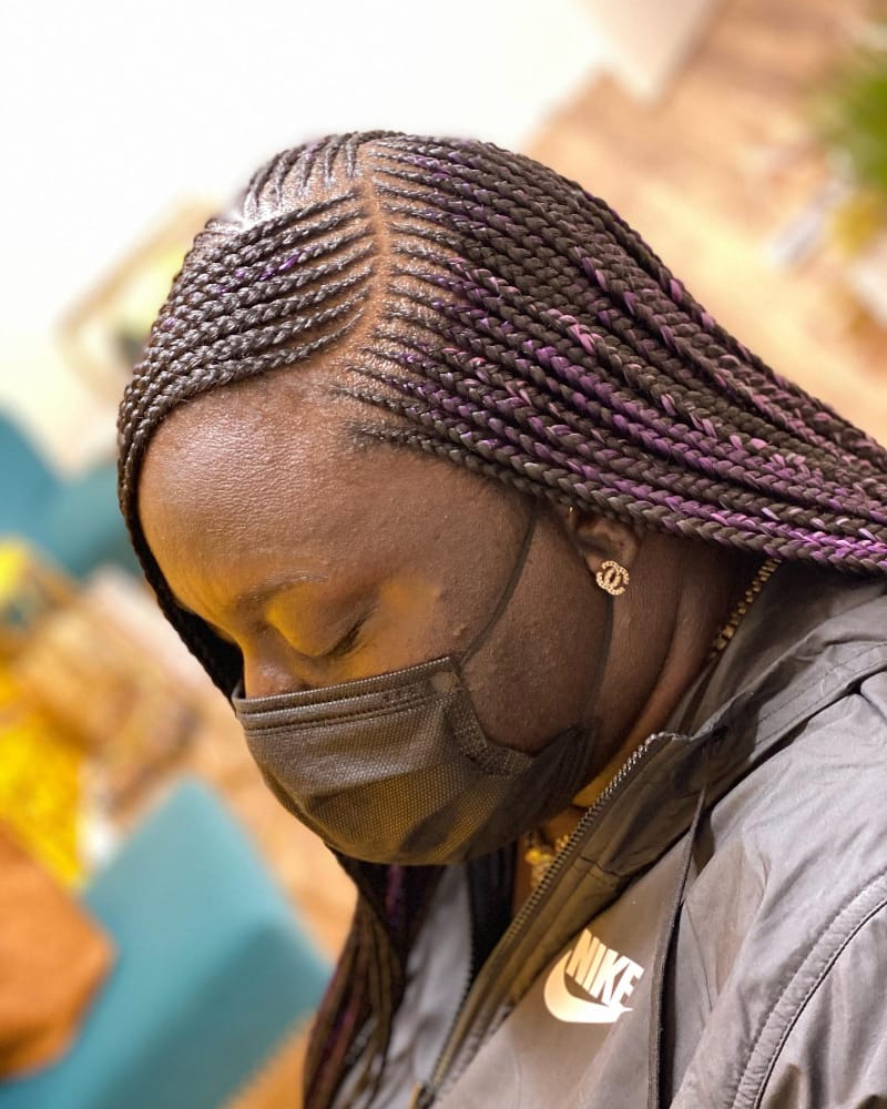 Purple Highlighted Side Part Tribal Braids