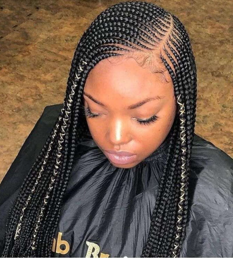 Tribal Side Part Braids with Rubber Bands