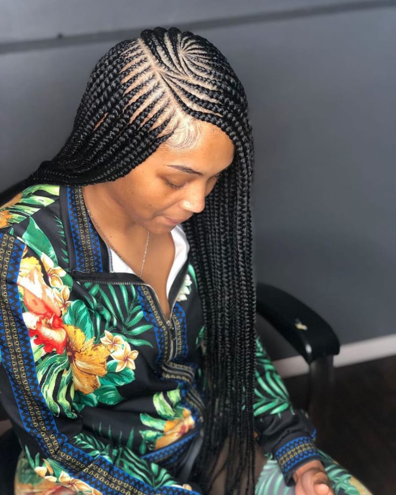 Long Tribal Side Part Braids