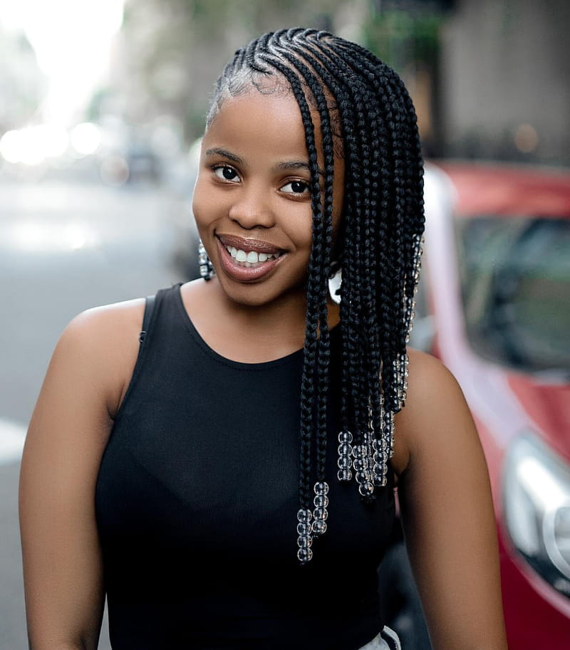 Side-Swept Tribal Cornrows with Beads