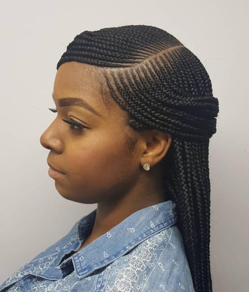 Side Part Feed in Tribal Braids