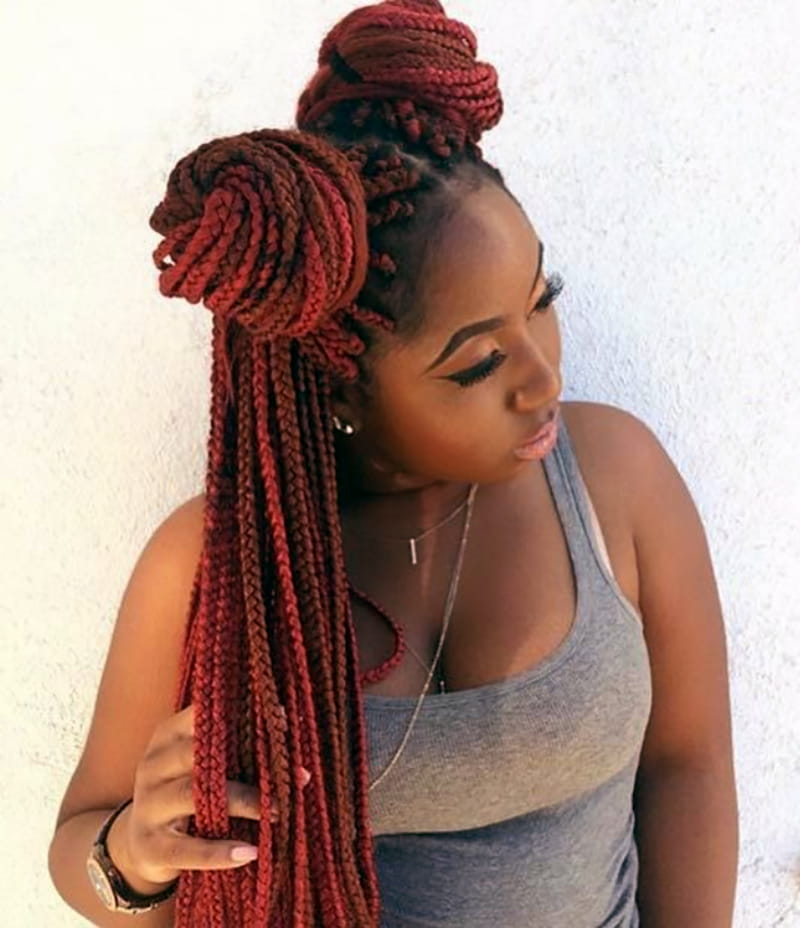 Box Braids with Space Buns